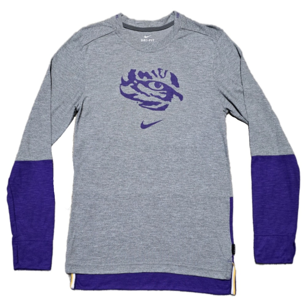 Nike LSU Tigers Color Block Long Sleeve Athletic Shirt Mens L On Field Tiger Eye